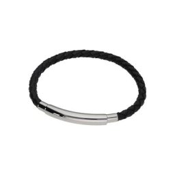 Jacques Charrel Armband mit schwarzem Leder geflochten, Edelstahl