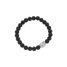 GIORGIO MARTELLO MILANO Armband schwarze Achatkugeln matt mit Buddha-Kopf, Silber 925