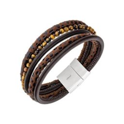 JOBO Lederarmband, 5-reihig Leder und Edelstahl mit Tigerauge