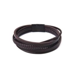 J.Jayz Lederarmband mehrreihiges Design in teilweise geflochtener Optik