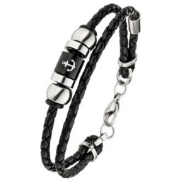 JOBO Lederarmband Anker, 2-reihig geflochten Leder mit Edelstahl 21 cm