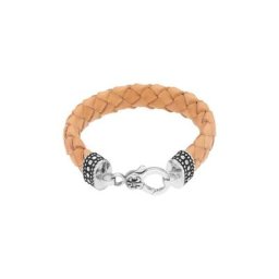 GIORGIO MARTELLO MILANO Armband mit Ornament, teilweise oxydiert, Leder naturfarben, Silber 925