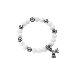 GIORGIO MARTELLO MILANO Armband weiße Achat Kugeln, tibetische Glücks-Symbole, Silber 925