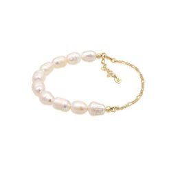 Elli Premium Perlenarmband Figaro Barock Süßwasserzuchtperle 925er Silber