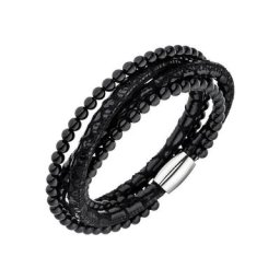 JOBO Lederarmband, Leder und Edelstahl mit Onyx 19 cm