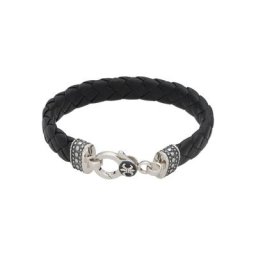 GIORGIO MARTELLO MILANO Armband mit Ornament, teilweise oxydiert, Leder schwarz, Silber 925