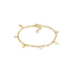 Elli Perlenarmband Kreuz Feder Herz Süßwasserperle Charm 925 Silber