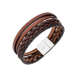 JOBO Lederarmband, 4-reihig Leder und Edelstahl 21 cm