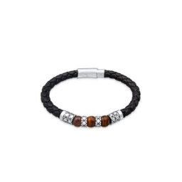 Kuzzoi Armband Herren Leder Bead Magnet-Verschluß 925er Silber
