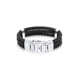 Kuzzoi Armband Leder Geflochten Kastenverschluss 925er Silber