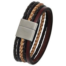JOBO Lederarmband, breit Leder und Edelstahl 20 cm
