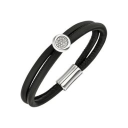 JOBO Lederarmband, 2-reihig Leder und 585 Weißgold mit 19 Diamanten
