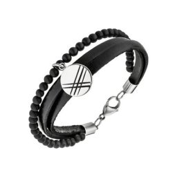 JOBO Lederarmband, 3-reihig Leder und Edelstahl mit Onyx 21 cm
