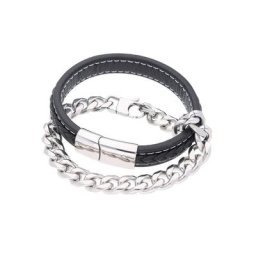 Firetti Armband Set Panzerkettengliederung, Glanz, massiv, Leder geflochten, schwarz (Set, 2-tlg)