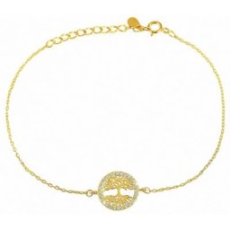 Adelia´s Silberarmband Armband Lebensbaum aus 925 Silber vergoldet mit Zirkonia