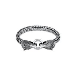 Kuzzoi Armband Herren Wolfskopf Ringverschluss Rund 925 Silber