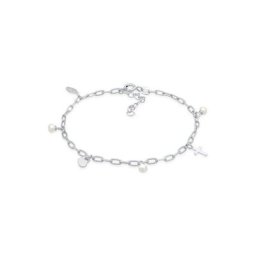 Elli Perlenarmband Kreuz Feder Herz Süßwasserperle Charm 925 Silber