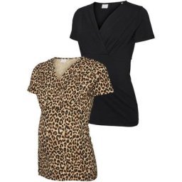 Mamalicious Umstandsshirt MLMIA TESS AOP SS JRS TOP 2F 2-P E. A. (Packung, 2-tlg) in Uni schwarz und bedruckt