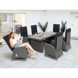 KONIFERA Garten-Essgruppe Brisbane, (13-tlg), 6 Sessel, Rückenlehne verstellbar, Tisch 92x192 cm, Alu/Polyrattan