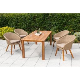 MERXX Garten-Essgruppe Arrone, (5-tlg), 4 Sessel mit Kissen, Tisch