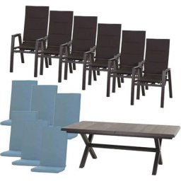 Siena Garden Garten-Essgruppe Milano / Messina, (Set, 13-tlg), bestehend aus 6 Sesseln, 6 Auflagen und 1 Ausziehtisch