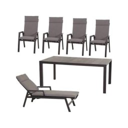 Siena Garden Garten-Essgruppe Valencia/Ancona, (Set, 11-tlg), best. aus 4 Sesseln, 1 Tisch, 1 Sonnenliege & Auflagen