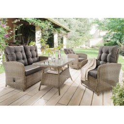 Destiny Gartenlounge-Set MERANO II, (12-tlg), 2 Sessel, 2er-Sofa, Tisch, Polyrattan inkl. Auflagen