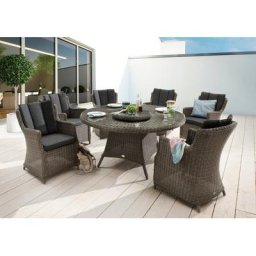 Destiny Garten-Essgruppe LUNA, (22-tlg), 6 Sessel, 1 Tisch Ø 150er Tisch mit Drehteller, inkl. Auflagen