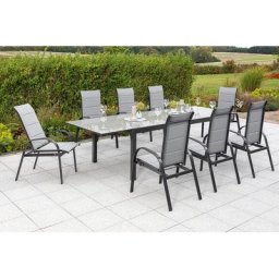 MERXX Garten-Essgruppe Marini, (9-tlg), 8 Klappsessel, ausziehbarer Tisch