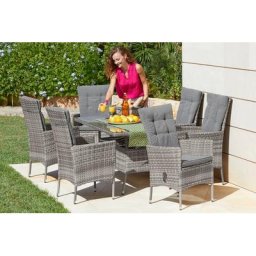 KONIFERA Garten-Essgruppe Belluno, (13-tlg), 6 Sessel, Tisch 150x80 cm, Polyrattan