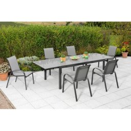 MERXX Garten-Essgruppe Amalfi, (Set, 7-tlg), 6 Stapelsessel, Ausziehtisch 110x 200-300 cm