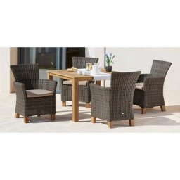 MERXX Garten-Essgruppe Toskana, (9-tlg), 4 Sessel, Tisch 110x110x75 cm, Polyrattan/Akazie