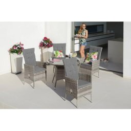 KONIFERA Garten-Essgruppe Belluno, (9-tlg), 4 Sessel, Tisch Ø 100 cm, Polyrattan