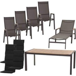 Siena Garden Garten-Essgruppe Savona / Zurigo, (Set, 10-tlg), best. aus 4 Sesseln, 4 Auflagen, 1 Liege und 1 Tisch
