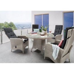 Destiny Garten-Essgruppe PALMA/LUNA, (Set, 10-tlg), 4 Hochlehner verstellbar, Tisch Ø 120x75cm, inkl. Auflagen