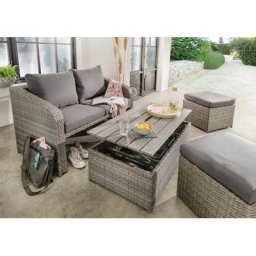 Destiny Balkonset Jersey II, (10-tlg), Lounge-Set mit Polsterauflagen, höhenverstellbarer Tisch 22-55 cm