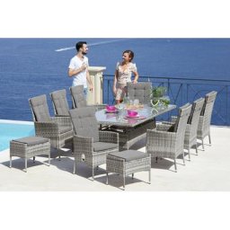 KONIFERA Garten-Essgruppe Belluno, (17-tlg), 8 Sessel, Tisch 200x100 cm, Polyrattan