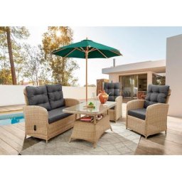 Destiny Gartenlounge-Set MERANO II, (Set, 12-tlg), 2 x Sessel, 1 x Tisch und 1 x 2er Sofa inkl. Auflagen