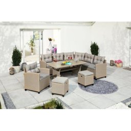 KONIFERA Gartenlounge-Set Keros Premium, (20-tlg), Ecklounge, 2 Hocker, Sessel, Tisch, Polyrattan