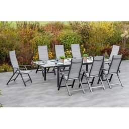 MERXX Garten-Essgruppe Florenz, (9-tlg), 8 Klappsessel, ausziehbarem Tisch
