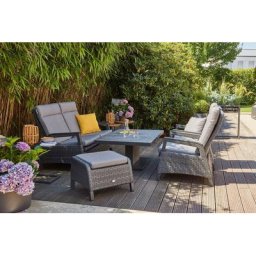Siena Garden Gartenlounge-Set Solea, (Set, 8-tlg), bestehend aus 2 Sesseln, 1 Bank, 1 Tisch und 4 Auflagen