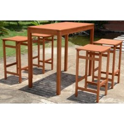 Garden Pleasure Garten-Essgruppe PALMDALE, 5-tlg., 4 Barhocker, Tisch 60x120 cm, Eukalyptus