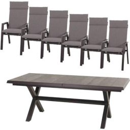 Siena Garden Garten-Essgruppe Valencia/Messina, (Set, 13-tlg), bestehend aus 6 Sesseln, 6 Auflagen und 1 Ausziehtisch