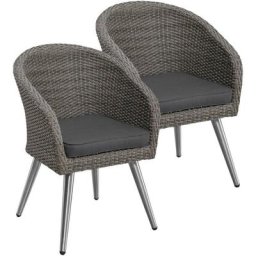 MERXX Gartenstuhl Paris Boulevard (Set, 2 St), 2er Set, Polyrattan/Edelstahl, inkl. Sitzkissen