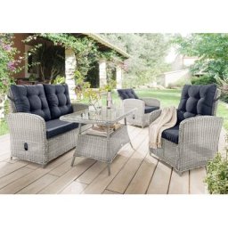 Destiny Gartenlounge-Set MERANO II, (12-tlg), 2 Sessel, 2er-Sofa, Tisch, Polyrattan inkl. Auflagen