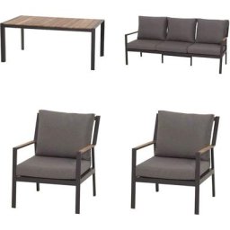 Siena Garden Gartenlounge-Set Londra, (Set, 14-tlg), bestehend aus 2 Sesseln, 1 Sofa, 1 Tisch, 10 Kissen