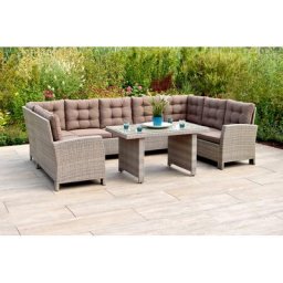 MERXX Garten-Essgruppe Sarentino, (Set, 20-tlg), Doppeleckbank, 8 Sitzkissen, 10 Rückenkissen, Tisch