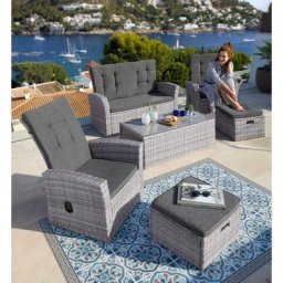 KONIFERA Gartenlounge-Set Lyon, (12-tlg), 2er Sofa, 2 Sessel, 2 Hocker, Tisch, Polyrattan