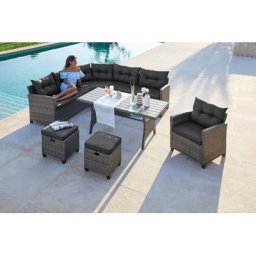 KONIFERA Gartenlounge-Set Keros Premium, (20-tlg), Ecklounge, 2 Hocker, Sessel, Tisch, Polyrattan