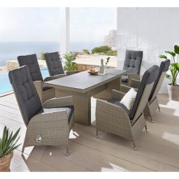 KONIFERA Garten-Essgruppe Brisbane, (13-tlg), 6 Sessel, Rückenlehne verstellbar, Tisch 92x192 cm, Alu/Polyrattan